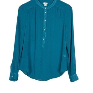 J Crew Swiss Dot Turquoise Button-Up Blouse